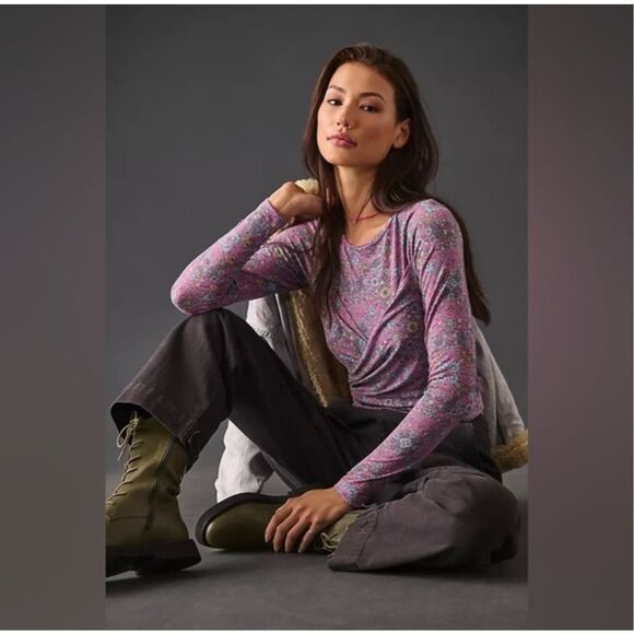 Daily Practice Purple Floral boho tied top size small - Picture 1 of 5